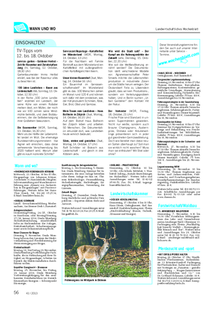 WANN UND WO Landwirtschaftliches Wochenblatt • HAUS DÜSSE – NOVEMBER Ostinghausen, Bad Sassendorf: Tiergerechte Legehennenhaltung Dienstag, 26.