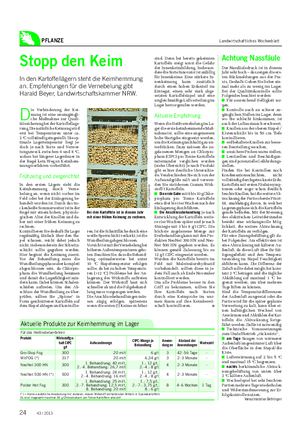 PFLANZE Landwirtschaftliches Wochenblatt Stopp den Keim In den Kartoffellägern steht die Keimhemmung an.