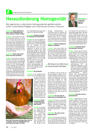 Landwirtschaftliches Wochenblatt Herausforderung Homogenität Wie Legehennen in alternativen Haltungssystemen gefüttert werden sollten, erklärt Robert Pottgüter vom Unternehmen Lohmann Tierzucht.