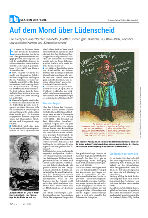 GESTERN UND HEUTE Landwirtschaftliches Wochenblatt Auf dem Mond über Lüdenscheid Die Kiersper Bauerntochter Elisabeth „Lisette“ Cramer, geb.