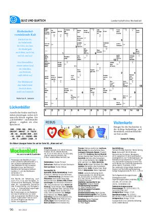 QUIZ UND QUATSCH Landwirtschaftliches Wochenblatt Presseorgan des Westfälisch-Lippi- schen Landwirtschaftsverbandes e.