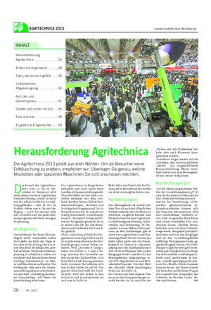 AGRITECHNICA 2013 Landwirtschaftliches Wochenblatt INHALT Herausforderung Agritechnica .