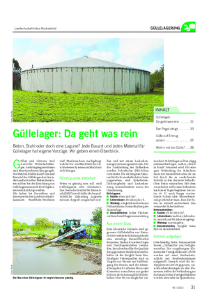 Landwirtschaftliches Wochenblatt GÜLLELAGERUNG Güllelager: Da geht was rein Beton, Stahl oder doch eine Lagune?