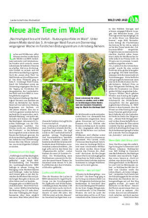 Landwirtschaftliches Wochenblatt WALD UND JAGD Neue alte Tiere im Wald „Nachhaltigkeit braucht Vielfalt – Nutzungskonflikte im Wald“.