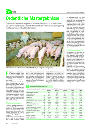 TIER Landwirtschaftliches Wochenblatt Ordentliche Mastergebnisse Über die Schweinemastergebnisse im Wirtschaftsjahr 2012/13 berichten Dr.