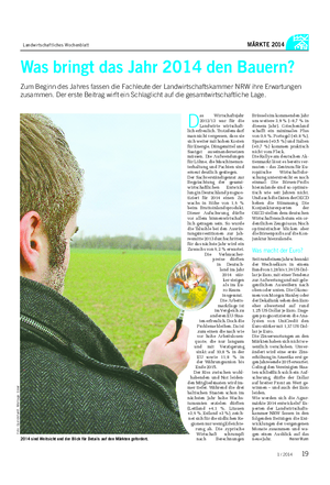Landwirtschaftliches Wochenblatt MÄRKTE 2014 Was bringt das Jahr 2014 den Bauern?