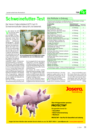 Landwirtschaftliches Wochenblatt TIER Schweinefutter-Test Der Verein Futtermitteltest (VFT) hat 15 Schweinemastfutter überprüft und bewertet.