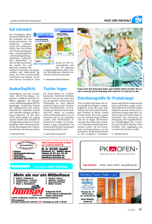 Landwirtschaftliches Wochenblatt HAUS UND HAUSHALT Gut informiert Die Fachagentur Nach- wachsende Rohstoffe e.