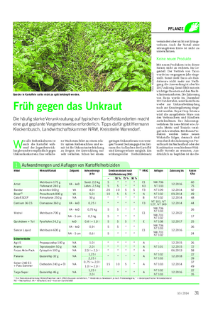 Landwirtschaftliches Wochenblatt PFLANZE W ie alle Reihenkulturen ist auch die Kartoffel wäh- rend der Jugendentwick- lung besonders empfindlich gegen Unkrautkonkurrenz.