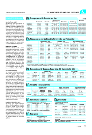 Landwirtschaftliches Wochenblatt DIE MARKTLAGE: PFLANZLICHE PRODUKTE MARKTTELEGRAMM Abgabepreise des Großhandels für Getreide- und Futtermittel Börse Hamburg 18.