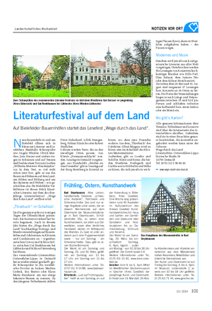 Landwirtschaftliches Wochenblatt NOTIZEN VOR ORT N eun Bauernhöfe in und um Bielefeld öffnen sich in Kürze zur Literatur- und Le- sebühne.