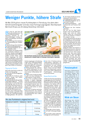 Landwirtschaftliches Wochenblatt GELD UND RECHT Weniger Punkte, höhere Strafe Ab Mai 2014 gilt ein neues Punktesystem in Flensburg: Aus dem alten Verkehrszentralregister wird das neue Fahreignungsregister.