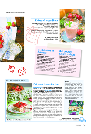 Landwirtschaftliches Wochenblatt REZEPTE Erdbeer-Orangen-Shake 500 g Naturjoghurt (mit 1,5 % Fett), 500 g Erdbeeren, Saft von 4 Orangen, 1 Tütchen Vanillinzucker, Puderzucker nach Belieben.