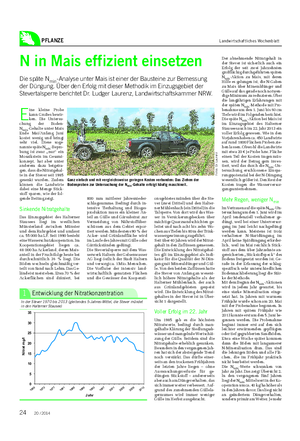 PFLANZE Landwirtschaftliches Wochenblatt N in Mais effizient einsetzen Die späte Nmin-Analyse unter Mais ist einer der Bausteine zur Bemessung der Düngung.