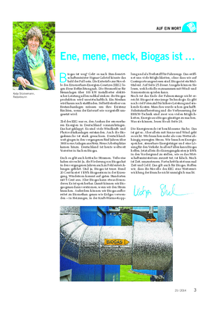 AUF EIN WORT Katja Stückemann, Redakteurin Ene, mene, meck, Biogas ist … B iogas ist weg?