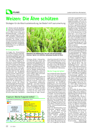 PFLANZE Landwirtschaftliches Wochenblatt chend der Indexzahl, die sich aus dem Gefahrenpotenzial des Fusa- rium-Bewertungsschemas errech- net, kann die Fungizidintensität bestimmt werden.