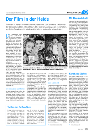 Landwirtschaftliches Wochenblatt NOTIZEN VOR ORT Der Film in der Heide Filmdreh in Reken im westlichen Münsterland: Dort entstand 1956 einer der damals beliebten „Heidefilme“.