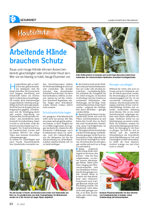 GESUNDHEIT Landwirtschaftliches Wochenblatt Arbeitende Hände brauchen Schutz Raue und rissige Hände können Anzeichen bereits geschädigter oder erkrankter Haut sein.