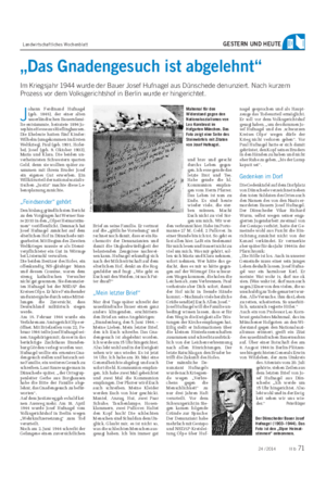 Landwirtschaftliches Wochenblatt GESTERN UND HEUTE „Das Gnadengesuch ist abgelehnt“ Im Kriegsjahr 1944 wurde der Bauer Josef Hufnagel aus Dünschede denunziert.
