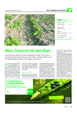 Landwirtschaftliches Wochenblatt NEUE CHANCEN FÜR DEN RAPS Neue Chancen für den Raps .