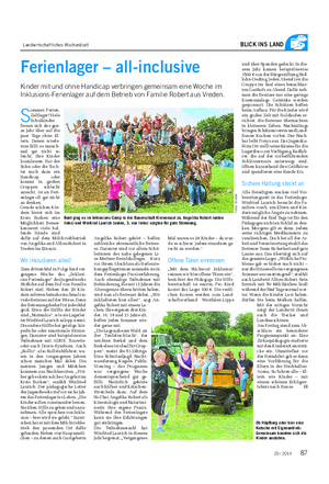 Landwirtschaftliches Wochenblatt BLICK INS LAND Ferienlager – all-inclusive Kinder mit und ohne Handicap verbringen gemeinsam eine Woche im Inklusions-Ferienlager auf dem Betrieb von Familie Robert aus Vreden.