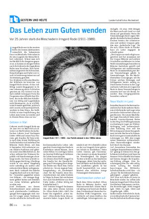 GESTERN UND HEUTE Landwirtschaftliches Wochenblatt Das Leben zum Guten wenden Vor 25 Jahren starb die Meschederin Irmgard Rode (1911–1989).
