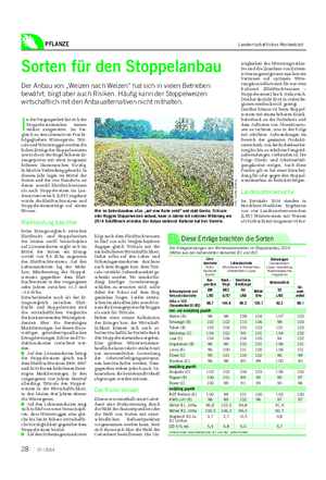 PFLANZE Landwirtschaftliches Wochenblatt Sorten für den Stoppelanbau Der Anbau von „Weizen nach Weizen“ hat sich in vielen Betrieben bewährt, birgt aber auch Risiken.