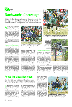 TIER Landwirtschaftliches Wochenblatt Ein Sieg zum Abschluss Das Finale der sechsjährigen Springpferde, die letzte Prüfung der Bundeschampionate, wurde ebenfalls von einem westfäli- schen Pferd gewonnen.