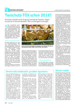BETRIEB UND MARKT Landwirtschaftliches Wochenblatt Tierschutz-TÜV schon 2016?