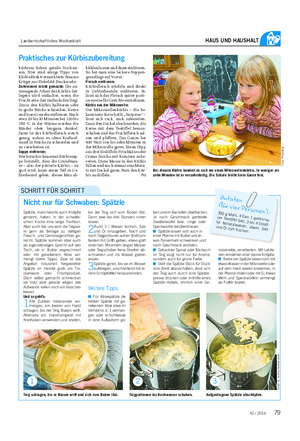 Landwirtschaftliches Wochenblatt HAUS UND HAUSHALT Nicht nur für Schwaben: Spätzle Spätzle, mancherorts auch Knöpfle genannt, haben in der schwäbi- schen Küche eine lange Tradition.