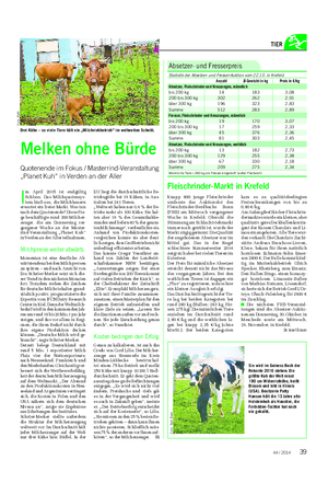 Landwirtschaftliches Wochenblatt TIER Melken ohne Bürde Quotenende im Fokus / Masterrind-Veranstaltung „Planet Kuh“ in Verden an der Aller I m April 2015 ist endgültig Schluss.