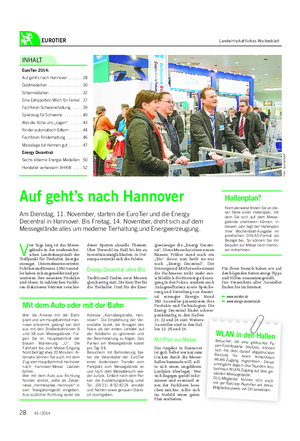 EUROTIER Landwirtschaftliches Wochenblatt INHALT EuroTier 2014: Auf geht’s nach Hannover .