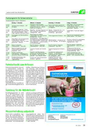 Landwirtschaftliches Wochenblatt EUROTIER Fachprogramm für Schweinehalter Veranstaltungsort: Halle 9, Stand B16 Dienstag, 11.