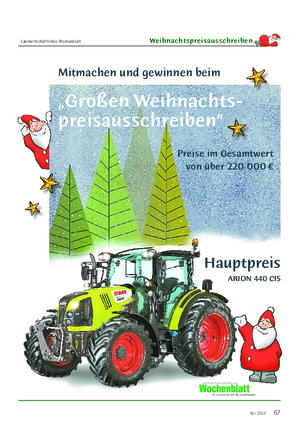 Landwirtschaftliches Wochenblatt Weihnacht spreisausschreiben Mitmachen und gewinnen beim „Großen Weihnachts- preisausschreiben“ Preise im Gesamtwert von über 220 000 € Landwirtschaftliches Wochenblatt Westfalen-Lippe für Landwirtschaft # "&!