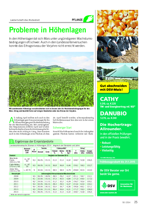 Landwirtschaftliches Wochenblatt PFLANZE Probleme in Höhenlagen In den Höhenlagen tat sich Mais unter ungünstigeren Wachstums- bedingungen oft schwer.