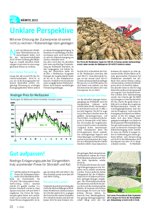 MÄRKTE 2015 Landwirtschaftliches Wochenblatt Unklare Perspektive Mit einer Erholung der Zuckerpreise ist vorerst nicht zu rechnen / Rübenerträge stark gestiegen Gut aufpassen!