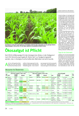PFLANZE Landwirtschaftliches Wochenblatt Ökosaatgut ist Pflicht Seit 2014 ist Maissaatgut für den ökologischen Anbau in der Kategorie I nach EU-Verordnung eingestuft.