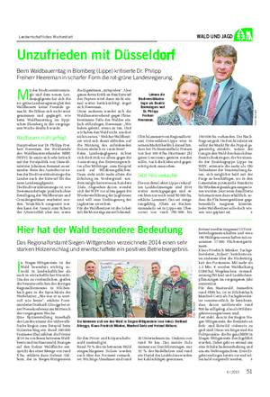 Landwirtschaftliches Wochenblatt WALD UND JAGD Unzufrieden mit Düsseldorf Beim Waldbauerntag in Blomberg (Lippe) kritisierte Dr.