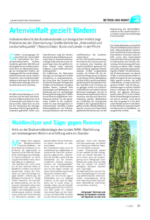 Landwirtschaftliches Wochenblatt BETRIEB UND MARKT G rößere Anstrengungen für den Erhalt der Artenvielfalt in Deutschland hat Bun- desumweltministerin Barbara Hendricks gefordert.