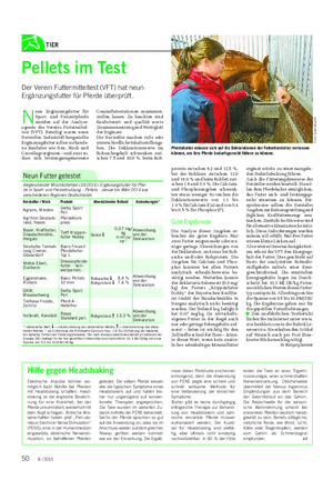 TIER Landwirtschaftliches Wochenblatt N eun Ergänzungsfutter für Sport- und Freizeitpferde standen auf der Analyse- agenda des Vereins Futtermittel- test (VFT).