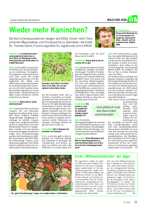 Landwirtschaftliches Wochenblatt WALD UND JAGD Wochenblatt: Im niedersächsischen Landesjagdbericht steht, dass es nach Jahren des Rückgangs wieder mehr Kaninchen gibt.
