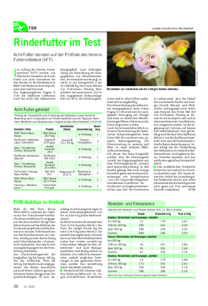 TIER Landwirtschaftliches Wochenblatt Rinderfutter im Test Acht Futter standen auf der Prüfliste des Vereins Futtermitteltest (VFT).