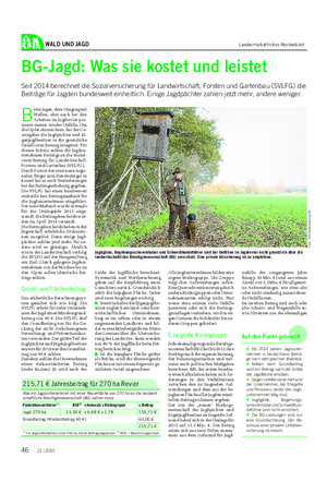 WALD UND JAGD Landwirtschaftliches Wochenblatt BG-Jagd: Was sie kostet und leistet Seit 2014 berechnet die Sozialversicherung für Landwirtschaft, Forsten und Gartenbau (SVLFG) die Beiträge für Jagden bundesweit einheitlich.