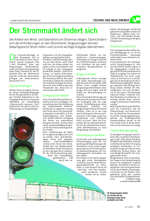 Landwirtschaftliches Wochenblatt TECHNIK UND NEUE ENERGIE D ie Herausforderungen an den Strommarkt sind in Deutschland heute enorm.