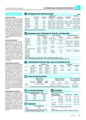 Landwirtschaftliches Wochenblatt DIE MARKTLAGE: PFLANZLICHE PRODUKTE MARKTTELEGRAMM Abgabepreise des Großhandels für Getreide- und Futtermittel Börse Hamburg 23.
