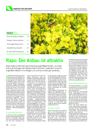 CHANCEN FÜR DEN RAPS Landwirtschaftliches Wochenblatt INHALT Raps: Der Anbau ist attraktiv .