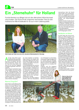 TIER Landwirtschaftliches Wochenblatt Ein „Sternehuhn“ für Holland Familie Hemken aus Börger hat sich der alternativen Hähnchenmast verschrieben.