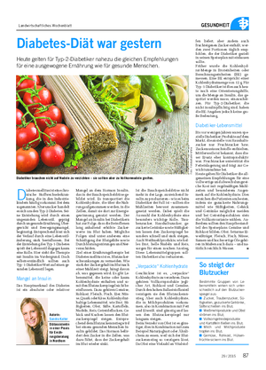 Landwirtschaftliches Wochenblatt GESUNDHEIT Diabetes-Diät war gestern Heute gelten für Typ-2-Diabetiker nahezu die gleichen Empfehlungen für eine ausgewogene Ernährung wie für gesunde Menschen.