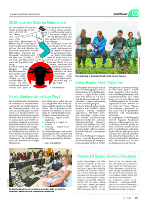 Landwirtschaftliches Wochenblatt STARTKLAR 2015 tanzt der Bulle im Münsterland Das Wochenblatt lädt zum Bul- lenball am Samstag, 17.