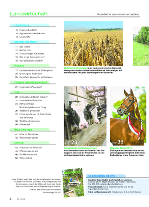 Wochenblatt für Landwirtschaft und LandlebenLandwirtschaft SO ERREICHEN SIE UNS: Redaktion Wochenblatt für Landwirtschaft und Landleben: Postfach 49 29, 48028 Münster, Tel.